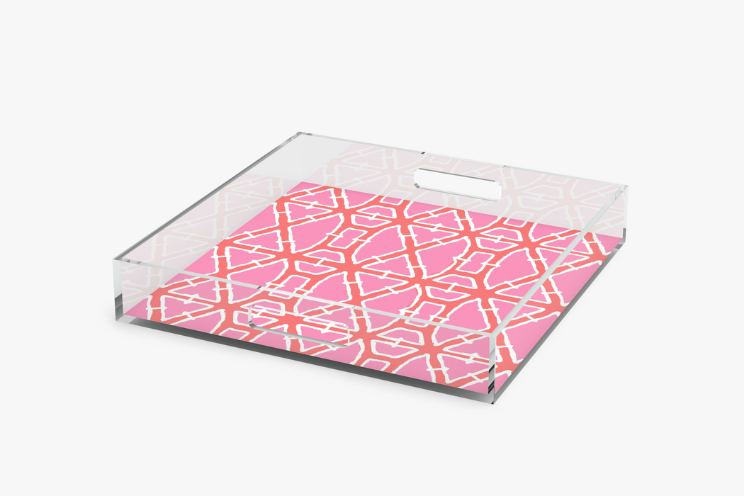 Angle square acrylic tray with Bamboo Pink pattern on a white background