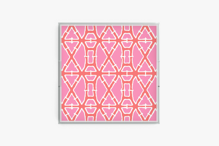 Square acrylic tray with Bamboo Pink pattern on a white background