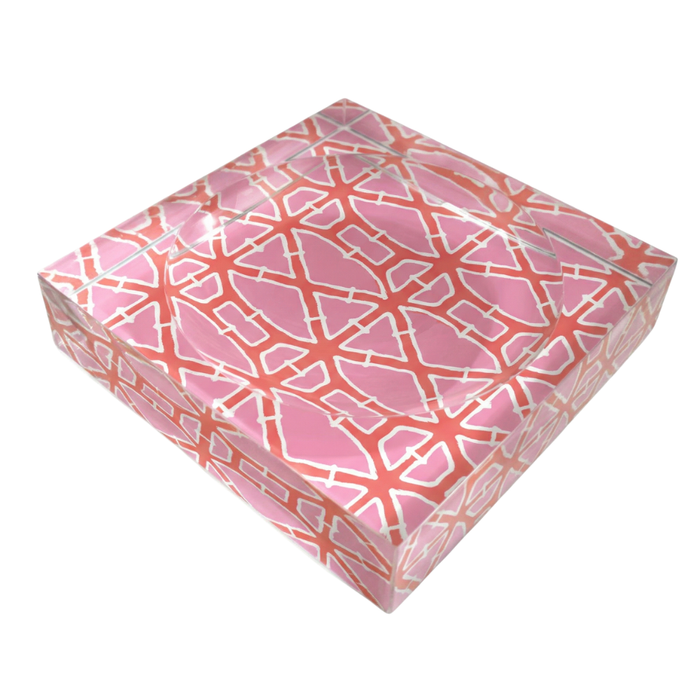 Catchall tray  with Trellis Pink pattern on a withe background