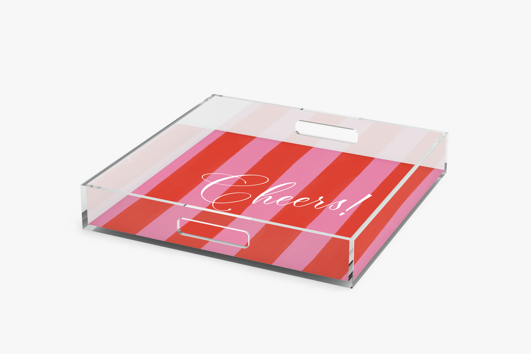 Angle square tray with cheers red and pink pattern on a white background