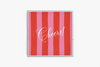 Square acrylic tray with cheers red and pink pattern on a white background