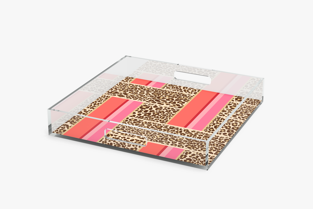 Angle Square acrylic tray with Cheetah stripe pattern on a white background