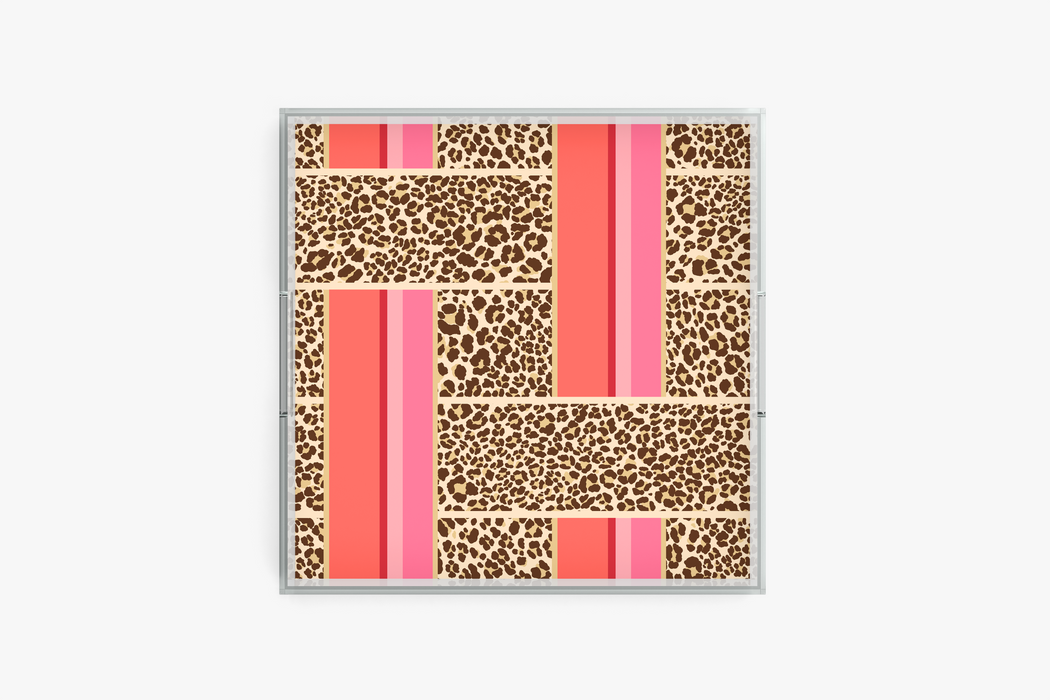 Square acrylic tray with Cheetah Stripe pattern on a white background
