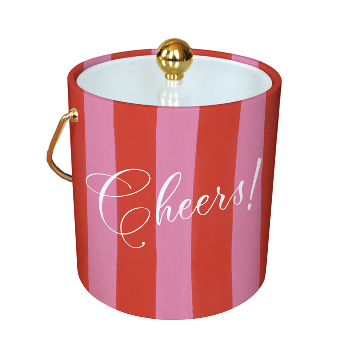 Ice Bucket with Cheers Pink Red pattern on a withe background
