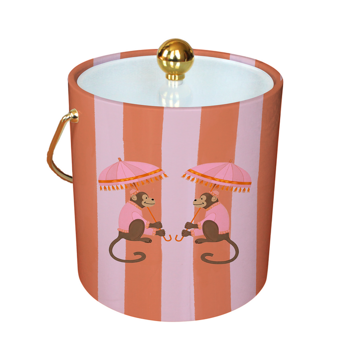 Ice Bucket with Monkeys Coral Stripe pattern on a withe background