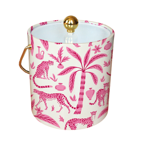 Ice Bucket with Leopard Palms pattern on a withe background