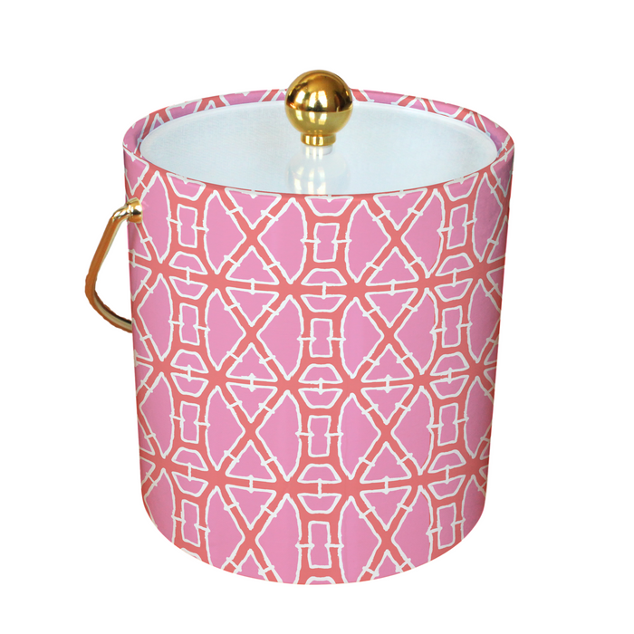 Ice Bucket with Trellis Pink pattern on a withe background