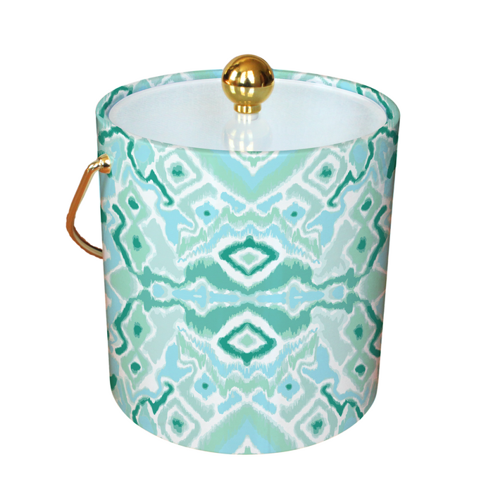 Ice Bucket with Ikat Mint pattern on a withe background