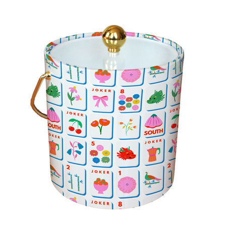 Ice Bucket with Mahjong Tiles pattern on a withe background