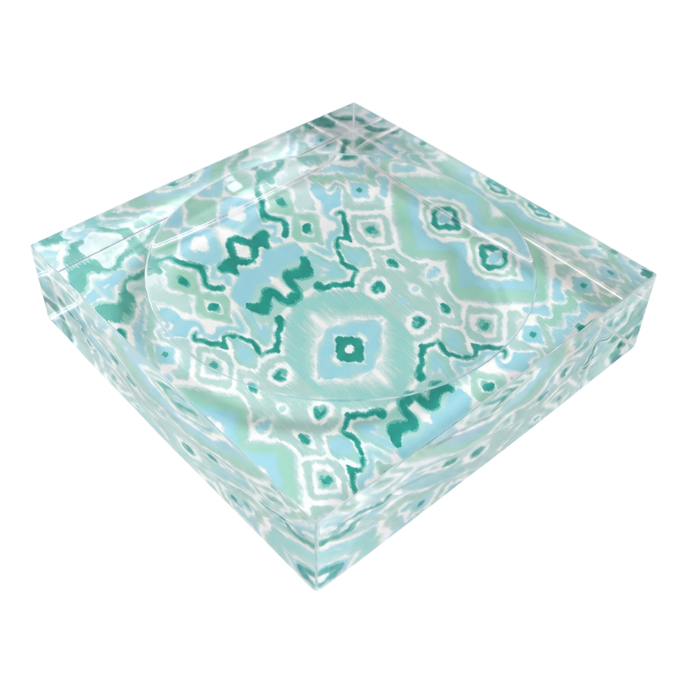 Catchall tray  with Ikat Mint pattern on a withe background