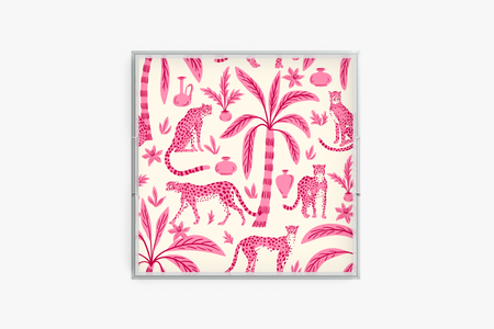 Square acrylic tray with Leopard Palm pattern on a white background