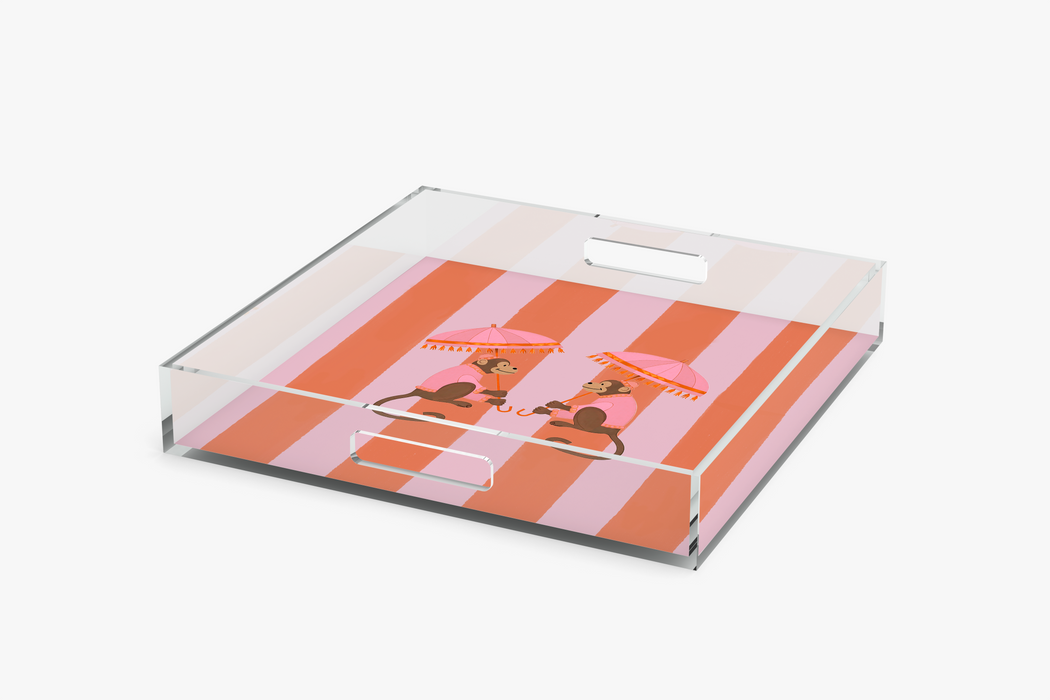Angle square acrylic tray with Monkeys Coral Stripe pattern on a white background