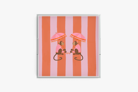 Square acrylic tray with Monkeys Coral Stripe pattern on a white background