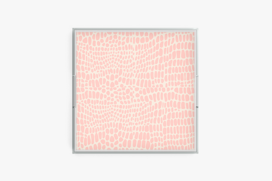 Square acrylic tray with Pebble Pink pattern on a white background