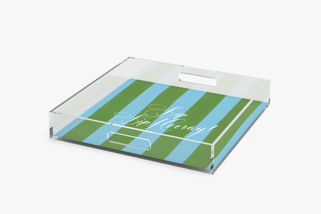 Angle Square acrylic tray with Sip Sip Hooray pattern on a white background