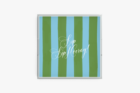 Square acrylic tray with Sip Sip Hooray pattern on a white background