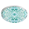 Round acrylic coaster with Ikat Mint pattern on a white background