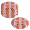 Four round acrylic coaster with Monkeys Coral stripe pattern on a white background